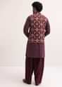 Wine Patola Printed Kurta Jacket Set For Men