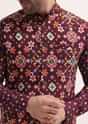 Wine Patola Printed Kurta Jacket Set For Men