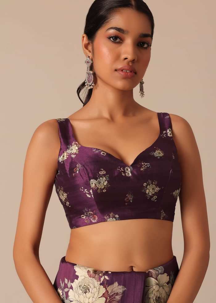 Wine Printed Tussar Silk Saree With Unstitched Blouse Piece