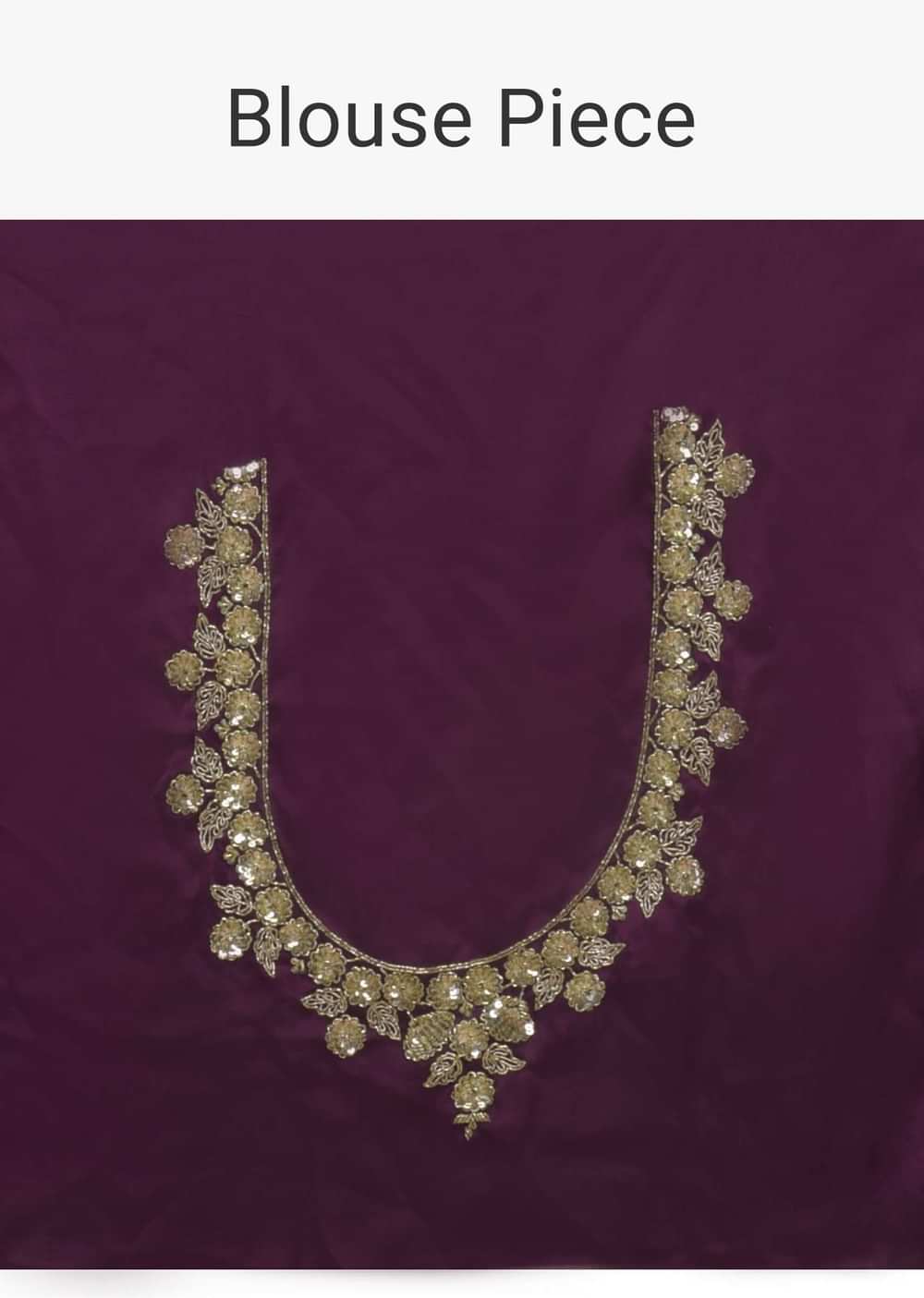 Wine Purple Saree In Satin With Hand Embroidered Scalloped Border And Floral Buttis Along With Unstitched Blouse
