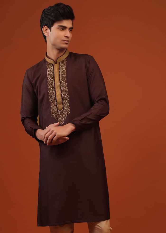 Wine Purple Thread Woven Silk Kurta Set