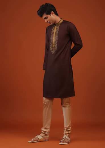 Wine Purple Thread Woven Silk Kurta Set