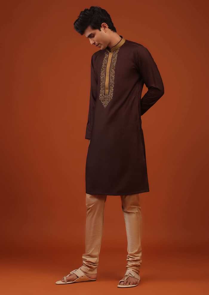 Wine Purple Thread Woven Silk Kurta Set