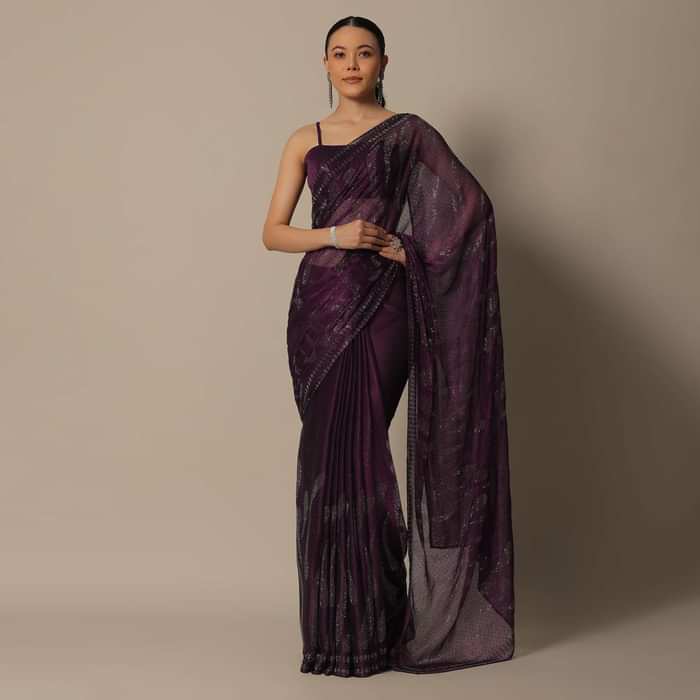 Wine Radiance Saree with Unstitched Blouse