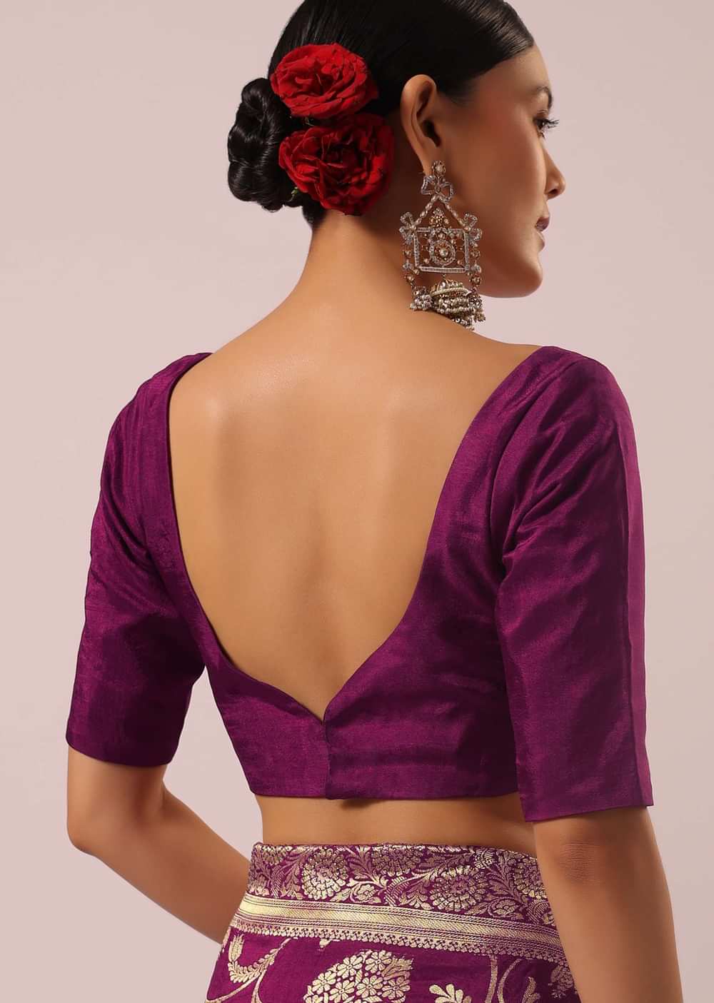 Wine Saree With Floral Jaal Weave In Satin Organza