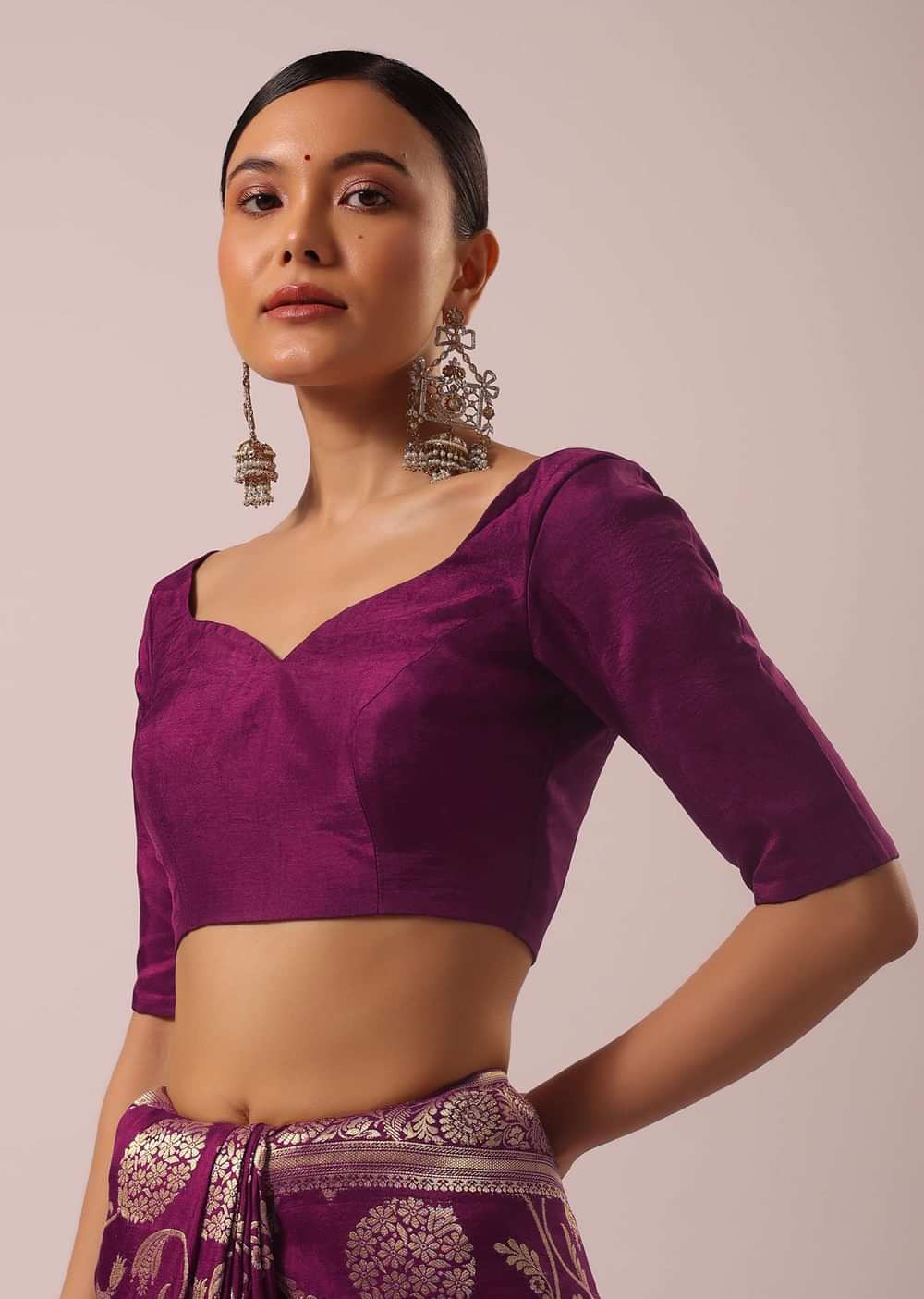 Wine Saree With Floral Jaal Weave In Satin Organza