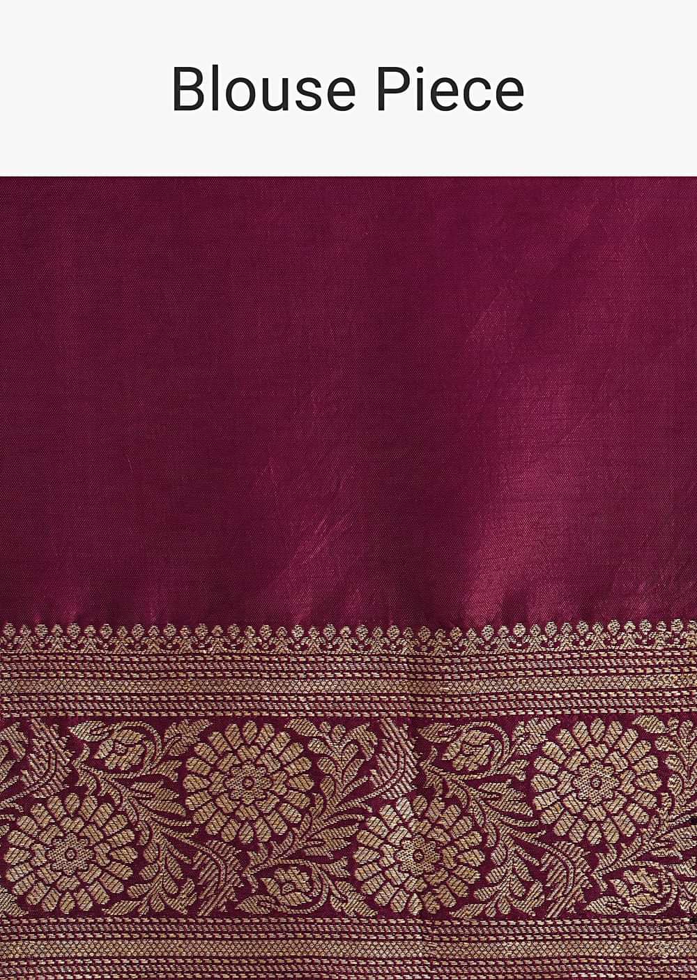Wine Saree With Floral Jaal Weave In Satin Organza