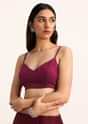 Wine Saree With Thread And Stone Embroidery And Unstitched Blouse