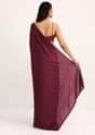 Wine Saree With Thread And Stone Embroidery And Unstitched Blouse