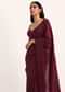 Wine Saree With Thread And Stone Embroidery And Unstitched Blouse