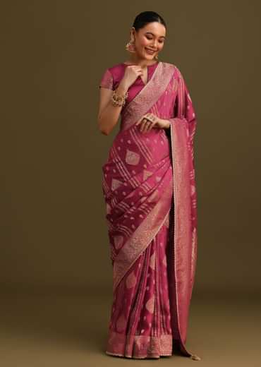 Wine Satin Brocade Zari Weave Saree