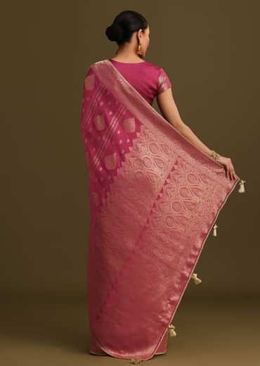 Wine Satin Brocade Zari Weave Saree