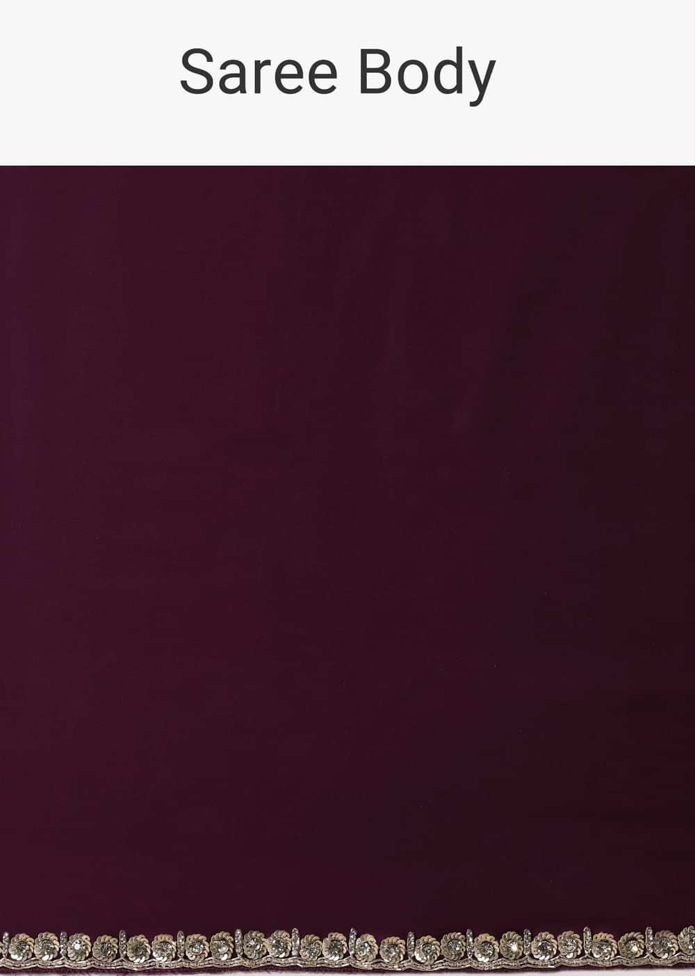 Wine Satin Saree With Sequin Detail And Unstitched Blouse Piece