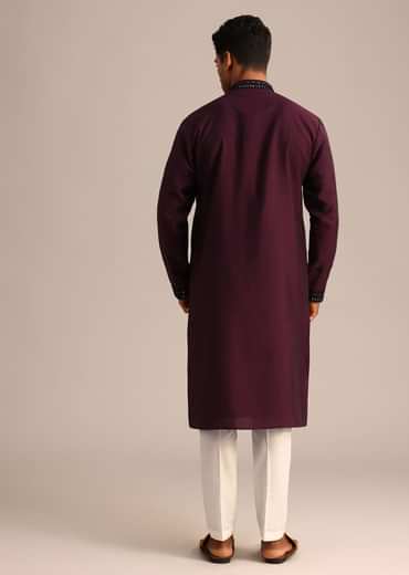 Wine Silk Hand Embroidered Kurta Set Wine Silk Hand Embroidered Kurta Set