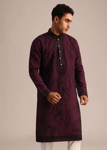 Wine Silk Hand Embroidered Kurta Set Wine Silk Hand Embroidered Kurta Set