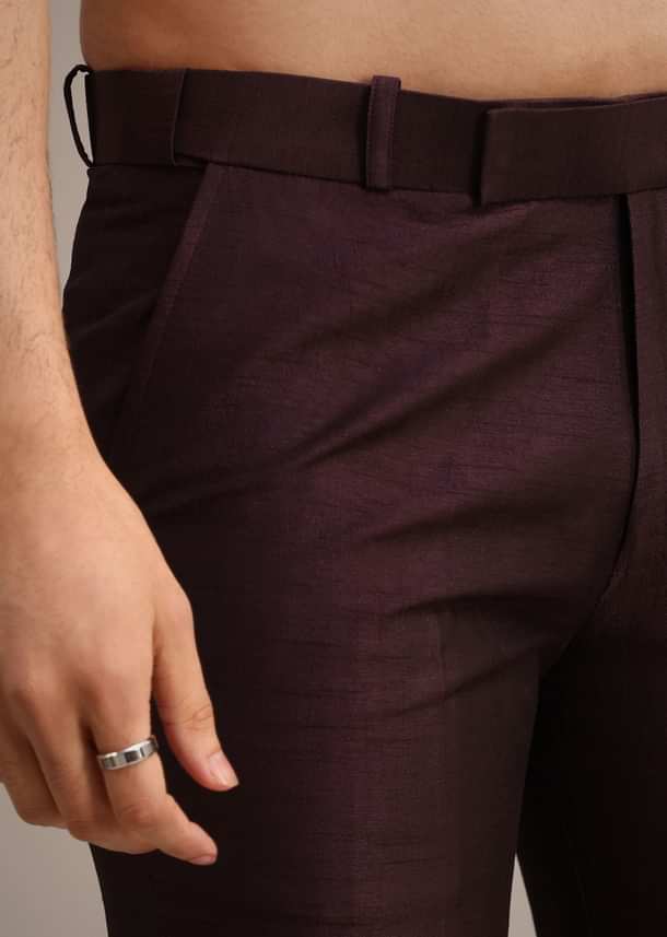 Wine Silk Indo Western And Kurta Set With Salli Work Wine Silk Indo Western And Kurta Set With Salli Work