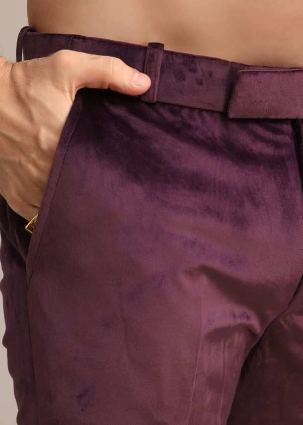 Wine Suede Jodhpuri Set With Patch Work Wine Suede Jodhpuri Set With Patch Work