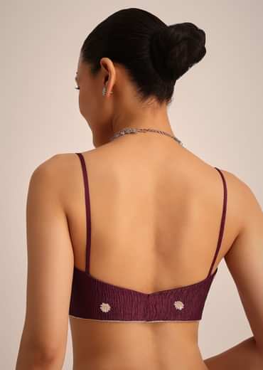 Wine Tissue Saree With Sequin And Cutdana Border And Unstitched Blouse