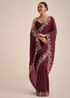 Wine Tissue Saree With Sequin And Cutdana Border And Unstitched Blouse