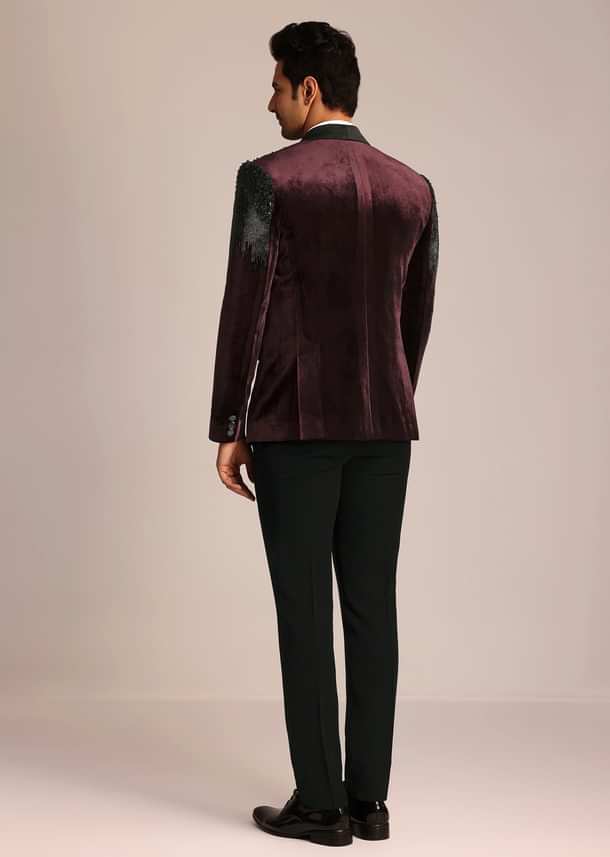 Wine Velvet Suit Set With Zardosi Detailing Wine Velvet Suit Set With Zardosi Detailing