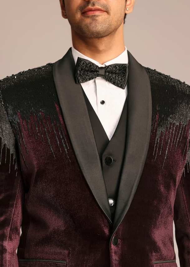 Wine Velvet Suit Set With Zardosi Detailing Wine Velvet Suit Set With Zardosi Detailing