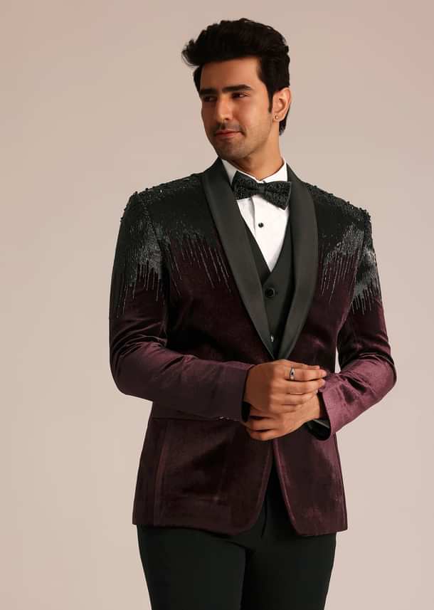 Wine Velvet Suit Set With Zardosi Detailing Wine Velvet Suit Set With Zardosi Detailing