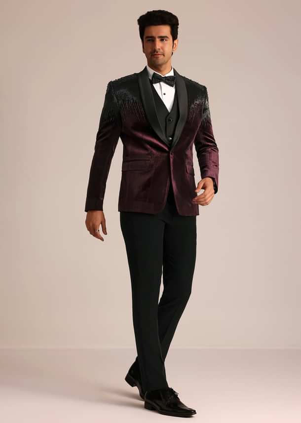 Wine Velvet Suit Set With Zardosi Detailing Wine Velvet Suit Set With Zardosi Detailing