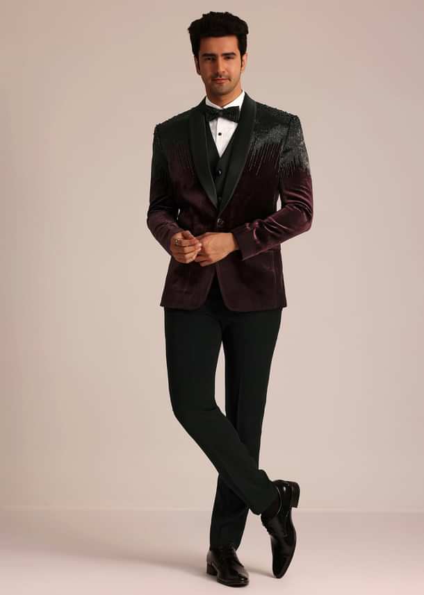 Wine Velvet Suit Set With Zardosi Detailing Wine Velvet Suit Set With Zardosi Detailing