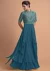 Yale Blue Jumpsuit With Georgette Layers On The Bottom And A Raw Silk Bodice Online - Kalki Fashion