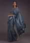 Yale Blue Saree In Linen With Batik Printed Floral Jaal And Zari Weaved Border Online - Kalki Fashion