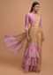 Yellow And Pink Ready Pleated Ruffle Saree In Crepe Enhanced With Floral And Paisley Print Online - Kalki Fashion