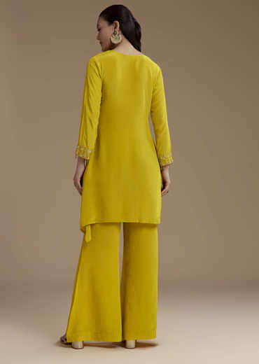 Yellow Asymmetric Kurta and Palazzo Set