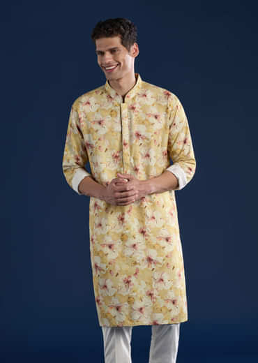 Yellow Banarasi Silk Jacket Kurta Set