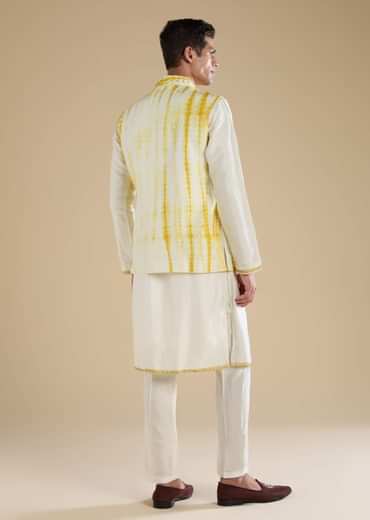 Yellow Banarasi Silk Jacket Kurta Set with Sequin Work