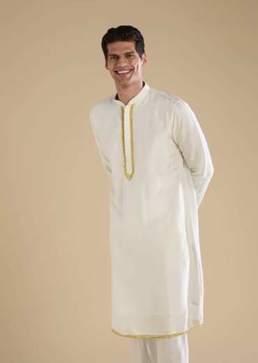 Yellow Banarasi Silk Jacket Kurta Set with Sequin Work