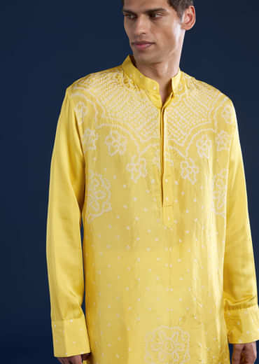 Yellow Bandhani Silk Kurta Set