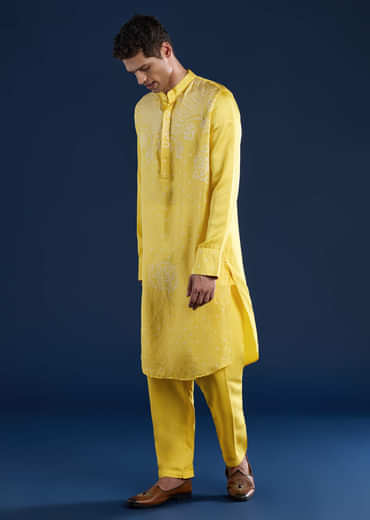 Yellow Bandhani Silk Kurta Set