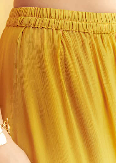 Yellow Chinon Cape Set With Zardosi Thread And Moti Work