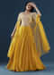 Yellow Chinon Crop Top Palazzo Set with Cape