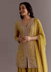 Yellow Chinon Embroidered Kurta Palazzo Suit With Dupatta