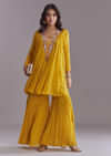 Yellow Chinon Sharara Suit With Embroidery