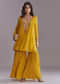 Yellow Chinon Sharara Suit With Embroidery