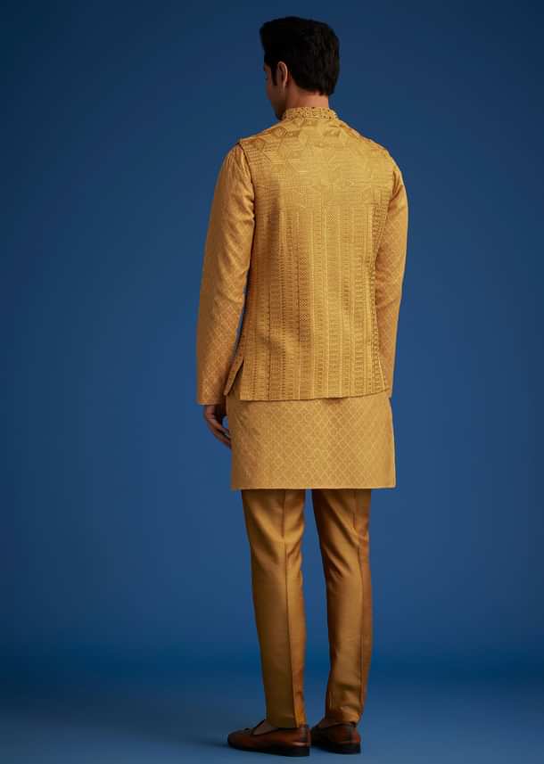Yellow Cotton Linen Jacket With Stone And Thread Embroidery Yellow Cotton Linen Jacket With Stone And Thread Embroidery