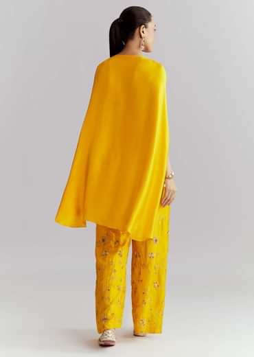 Yellow Crepe Indo Western Set With Heavy Hand Embroidery