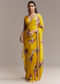 Yellow Crepe Saree With Multicolor Floral Print And Embellished Border