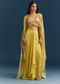 Yellow Crop Top Skirt With Floral Cape And Resham Detailing