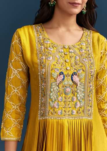 Yellow Dola Silk Anarkali Suit With Gotta Beads And Cut Dana Embellishments