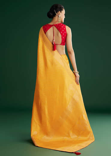 Yellow Dola Silk Saree With Butti Weave