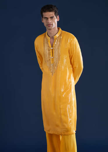Yellow Embellished Kurta and Jacket Set