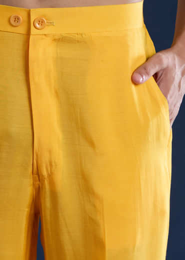 Yellow Embellished Kurta and Jacket Set